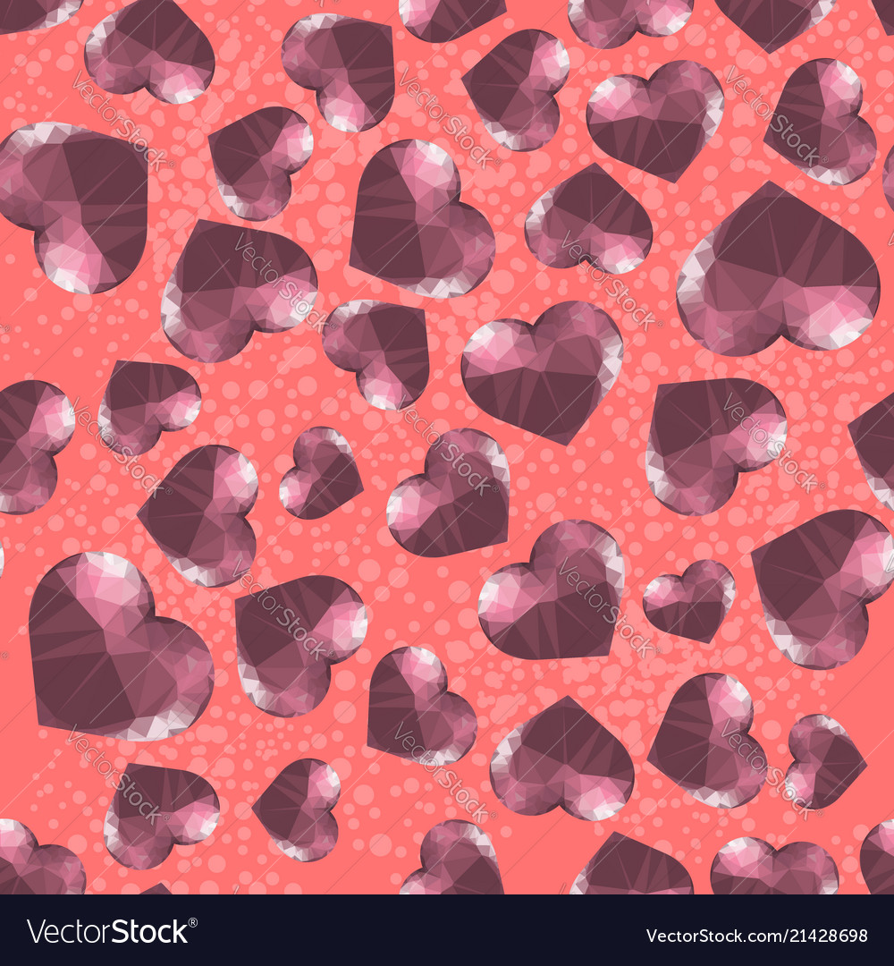 Red polygonal heart random seamless pattern