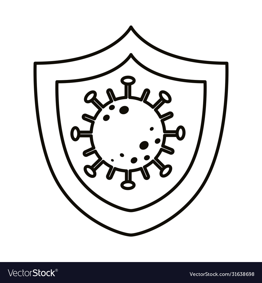 Shield with covid19 virus particle line style Vector Image