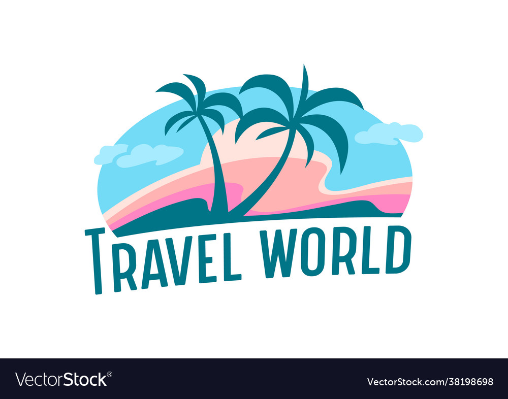 Travel world icon or label with palm trees clouds Vector Image