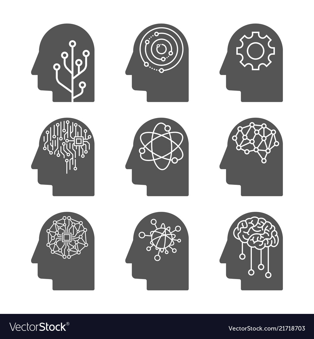 AI Heads Icon Set - Neural Networks