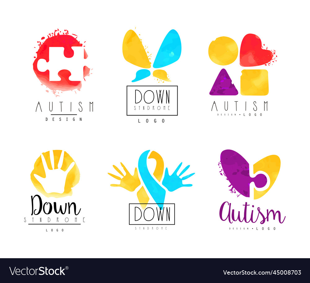 Autism and down syndrome abstract emblems