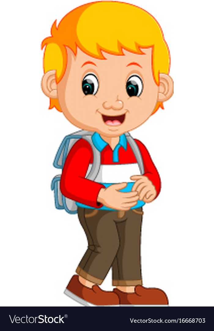 Cute boy with backpack cartoon Royalty Free Vector Image