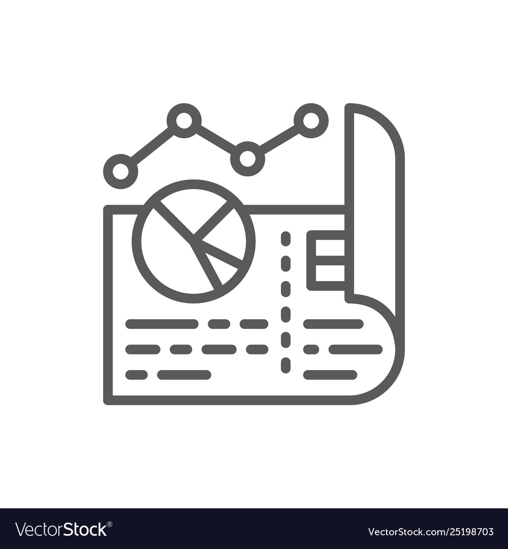 Document with diagrams and pie charts line icon vector image Document with diagrams and pie charts line icon