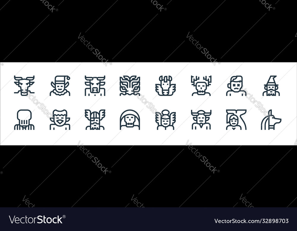 Fantastic characters line icons linear set vector image Fantastic characters line icons linear set