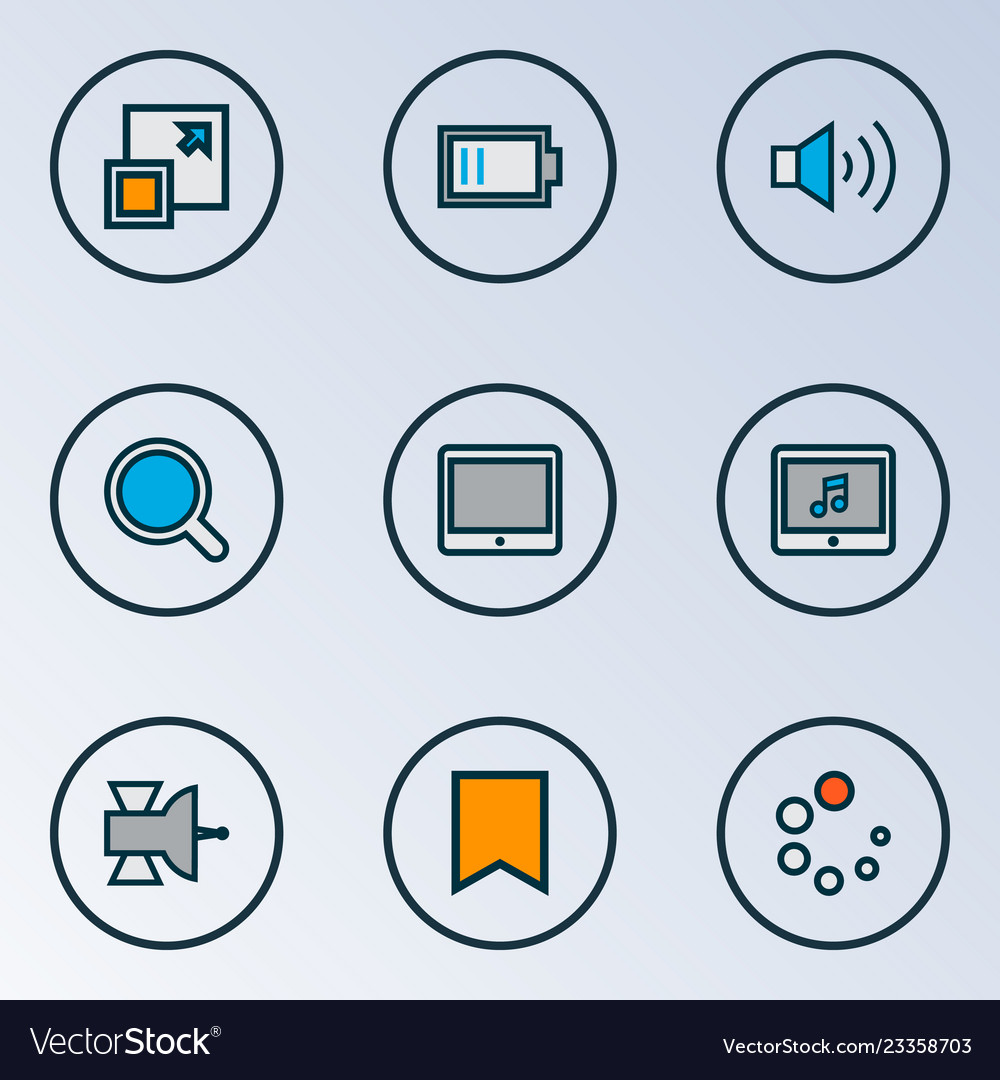 Media icons colored line set with loading enlarge vector image Media icons colored line set with loading enlarge