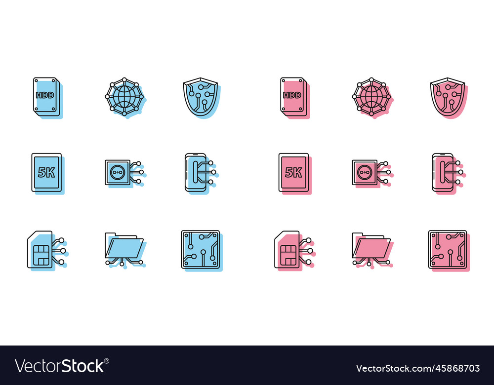 Set line sim card folder and lock hard disk vector image Set line sim card folder and lock hard disk