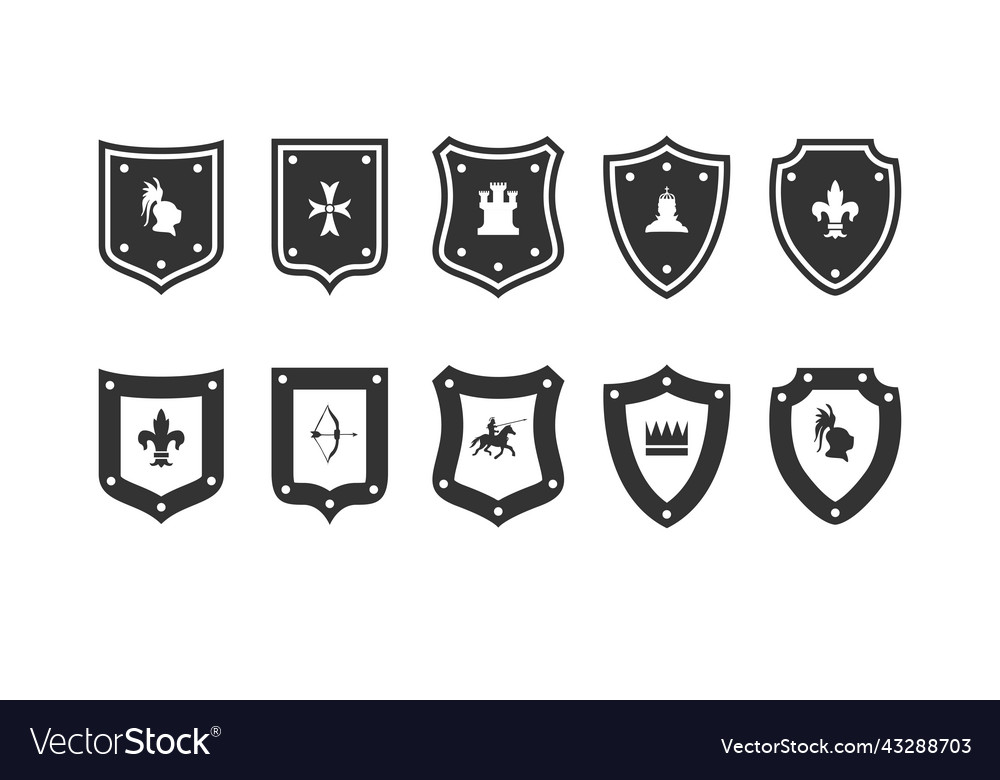 Shield medieval set heraldic shields icons set Vector Image