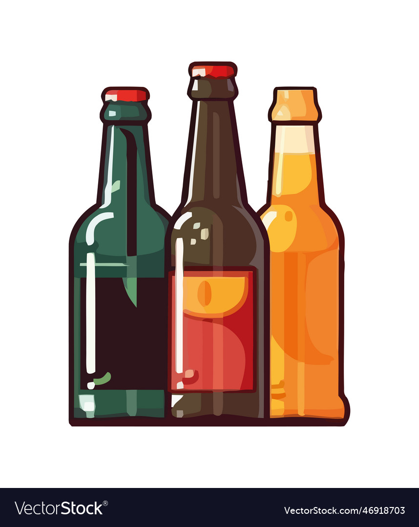 Three beers drinks bottles Royalty Free Vector Image