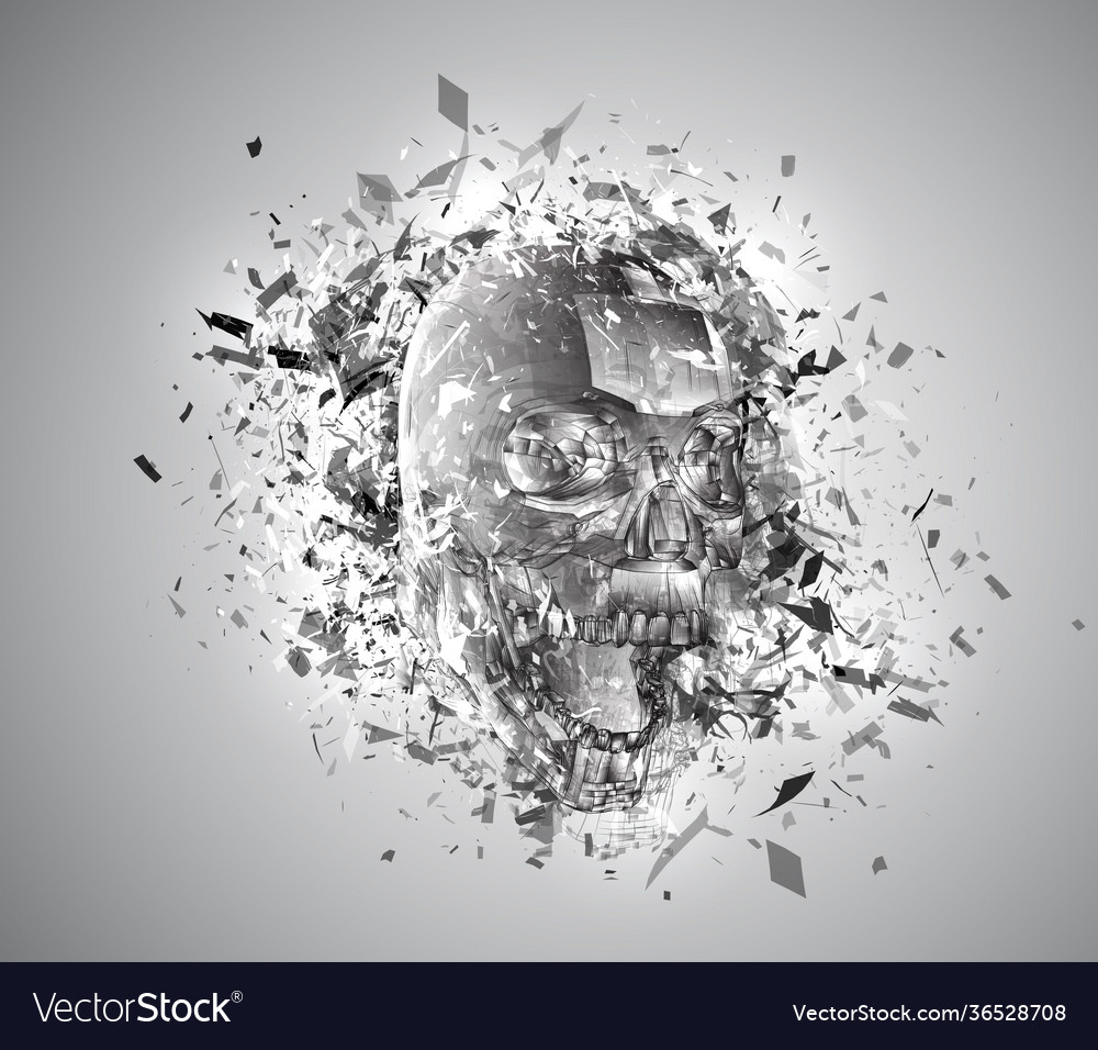 Exploded skull with splashes in all directions