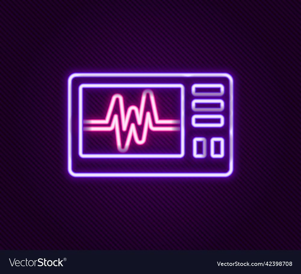 Glowing neon line computer monitor with cardiogram Vector Image Glowing neon line computer monitor with cardiogram