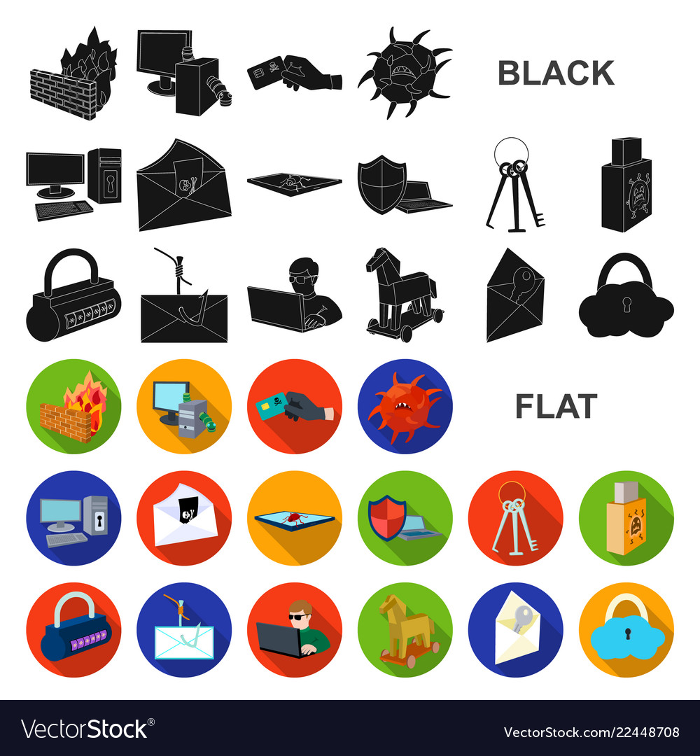 Hacker und Hacking flache Icons in Set-Sammlung vector image Hacker und Hacking flache Icons in Set-Sammlung