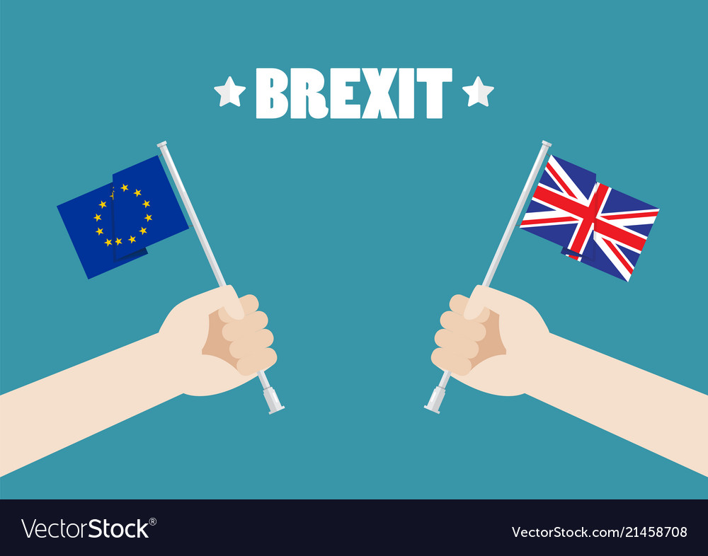 Hands holding european union and british union Vector Image