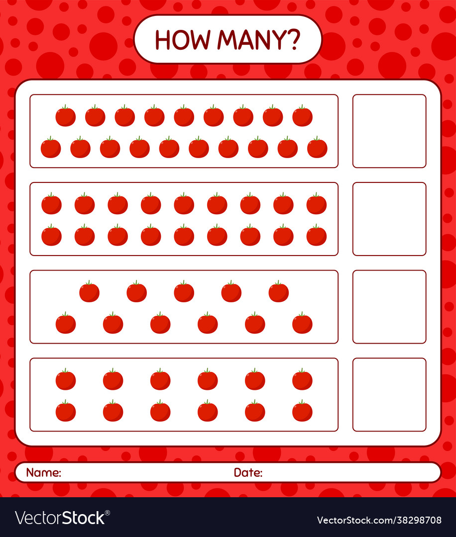 How many counting game with tomato worksheet