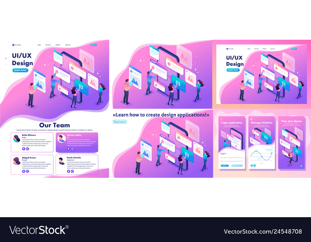 Isometric process of creating application design vector image Isometric process of creating application design