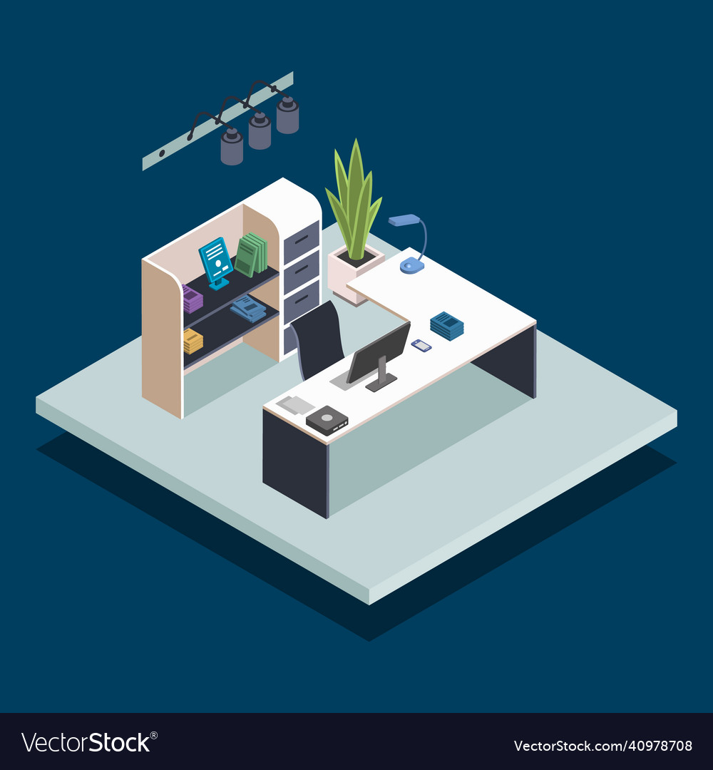 Library reception isometric color office manager vector image Library reception isometric color office manager