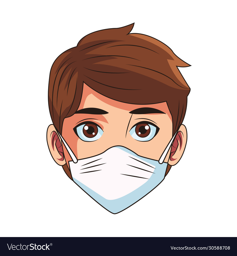 Man using face mask head character