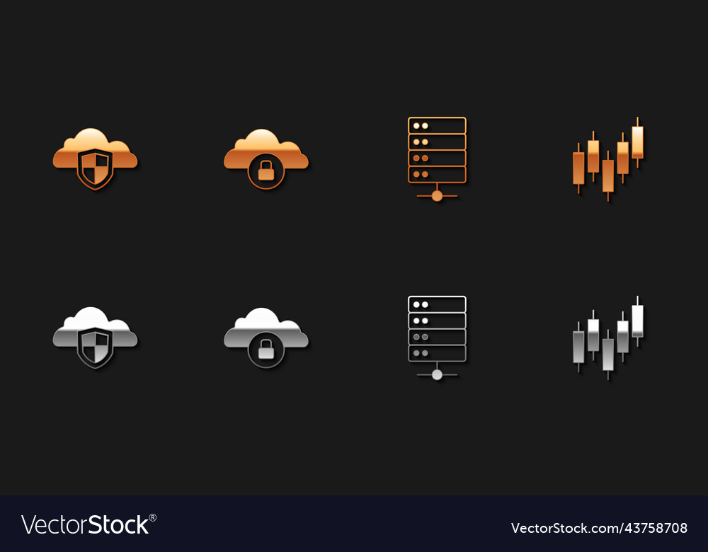 Set cloud and shield computing lock server vector image Set cloud and shield computing lock server