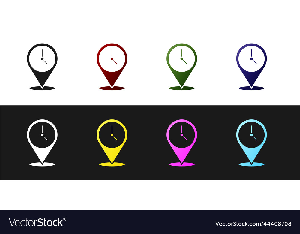 Set location with clock icon isolated on black Vector Image