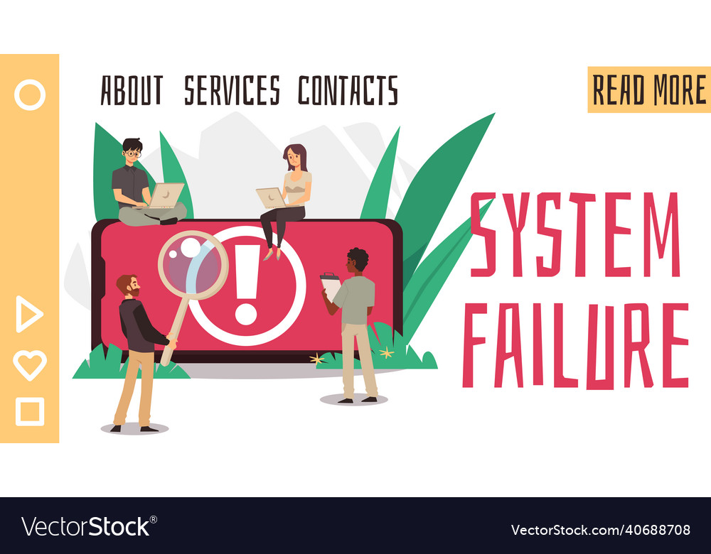 System failure warning webpage screen interface