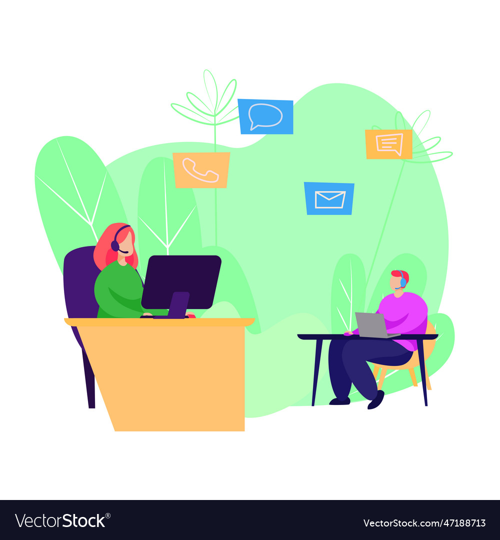 Call center operator using computers vector image Call center operator using computers