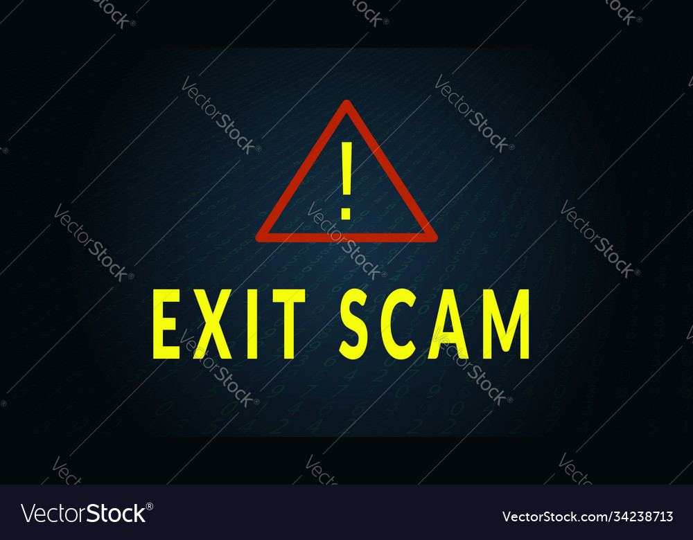 Exit scam text with warning sign fraudulent vector image Exit scam text with warning sign fraudulent