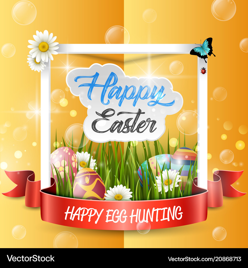 Happy easter eggs with frame box Royalty Free Vector Image
