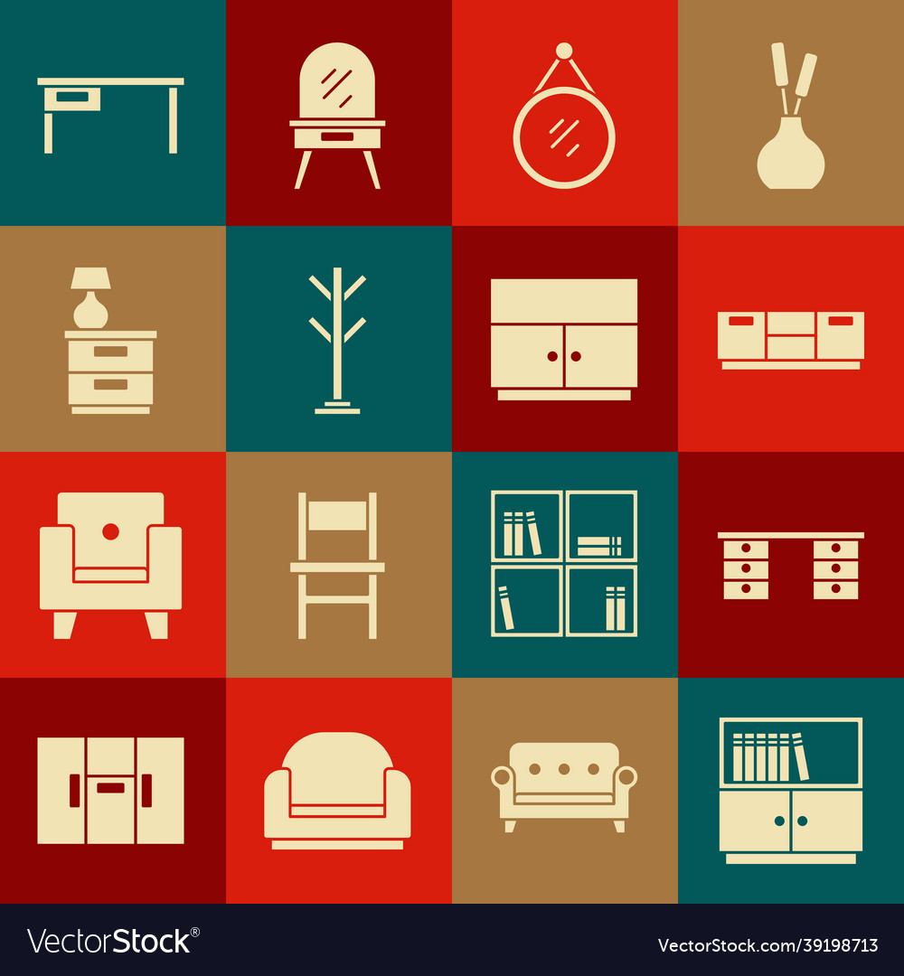 Set library bookshelf office desk furniture Vector Image