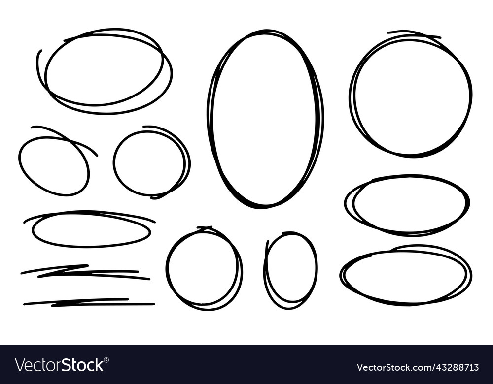 Set of circular scribbles outline doodle frames vector image Set of circular scribbles outline doodle frames