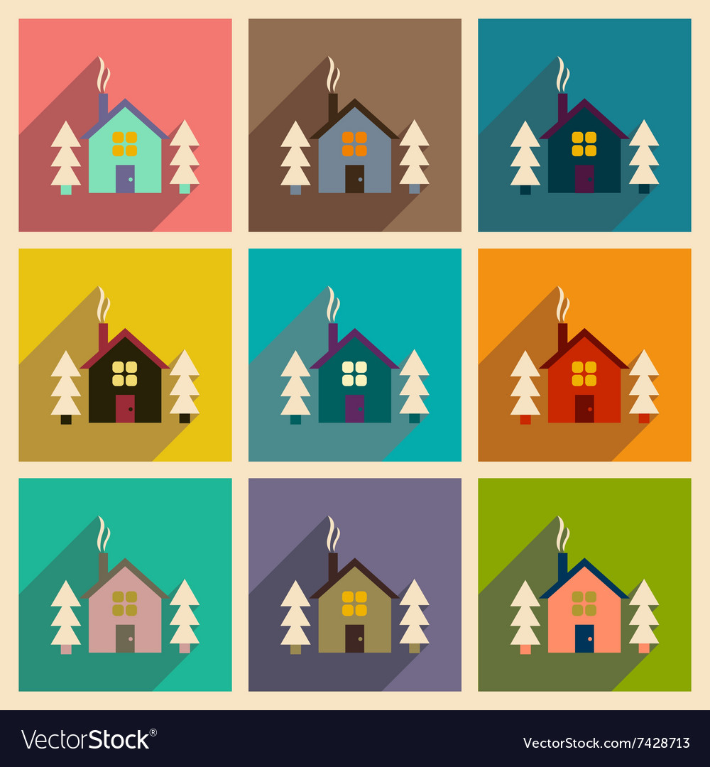 Set of flat web icons with long shadow house