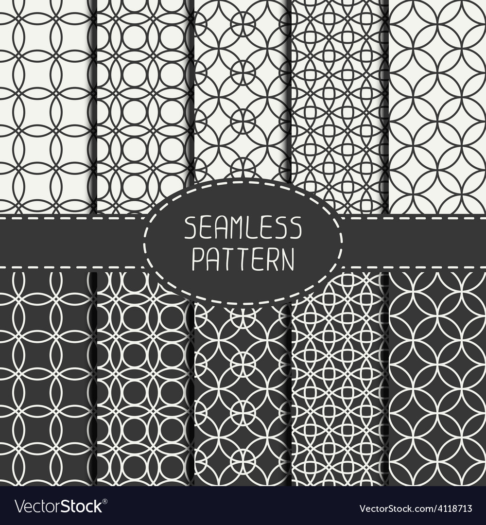 Set of monochrome seamless pattern with circle