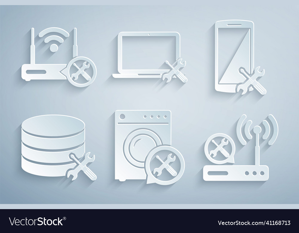 Set washer service smartphone database server vector image Set washer service smartphone database server