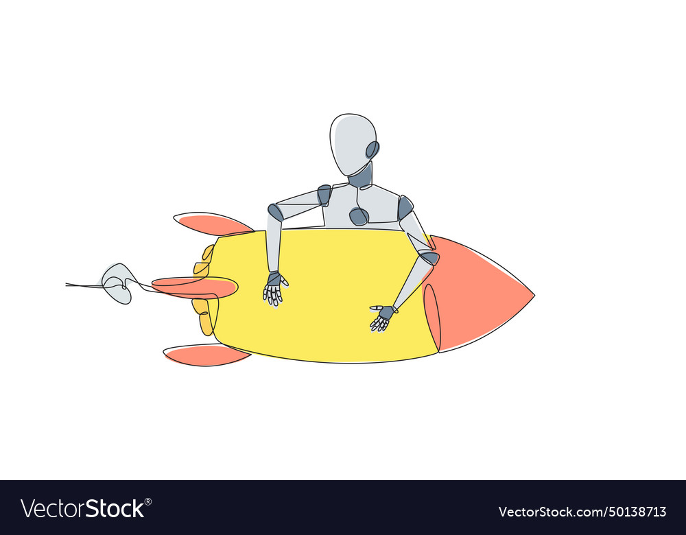 Single one line drawing robot hugging flying Vector Image Single one line drawing robot hugging flying