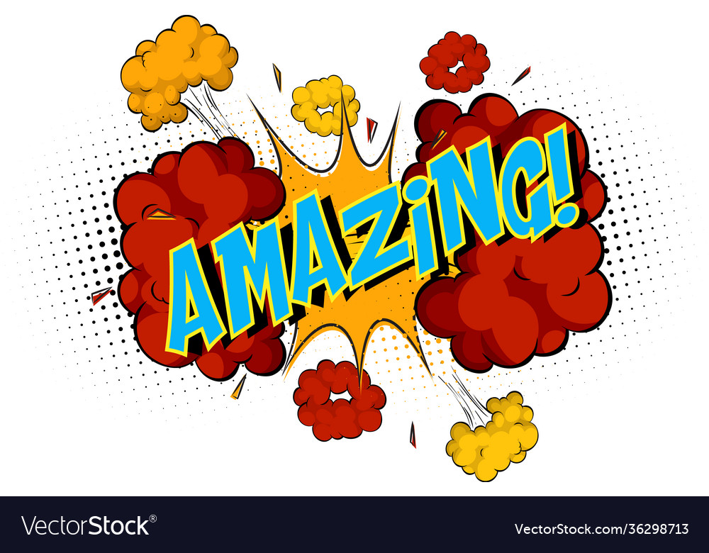 Word amazing on comic cloud explosion background Vector Image