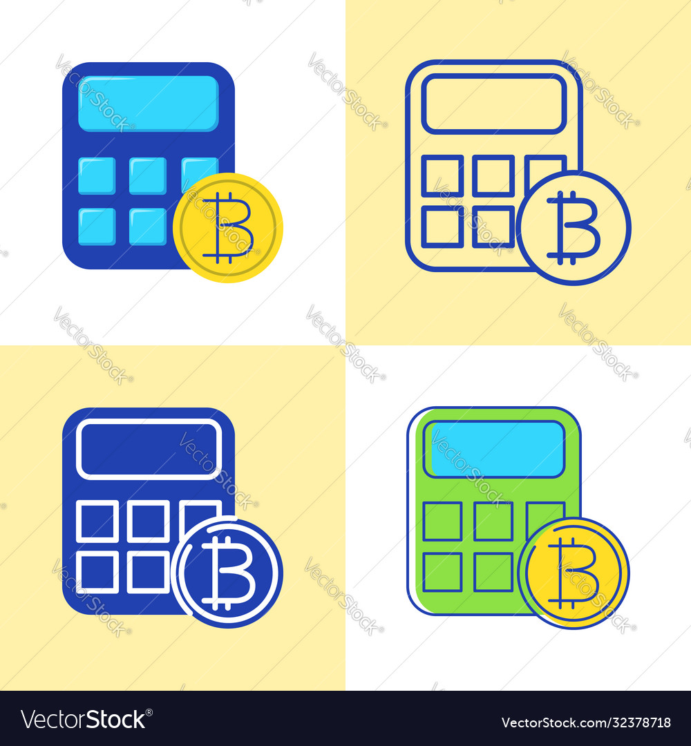 Bitcoin calculator icon set in flat and line style vector image Bitcoin calculator icon set in flat and line style