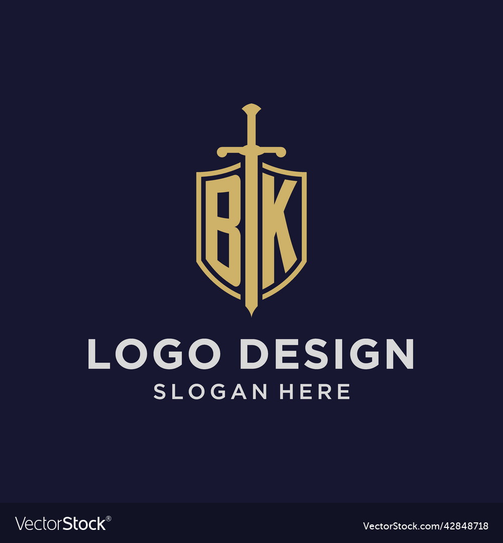 Bk logo initial monogram with shield and sword