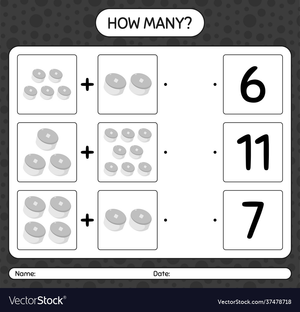 How many counting game with cap worksheet vector image How many counting game with cap worksheet