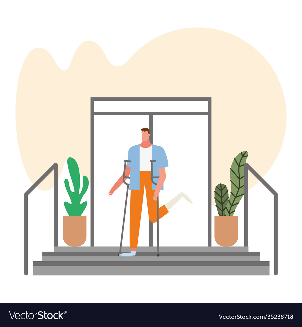 Man with crutches disable person character
