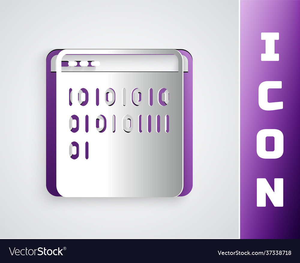 Paper cut binary code icon isolated on grey vector image Paper cut binary code icon isolated on grey