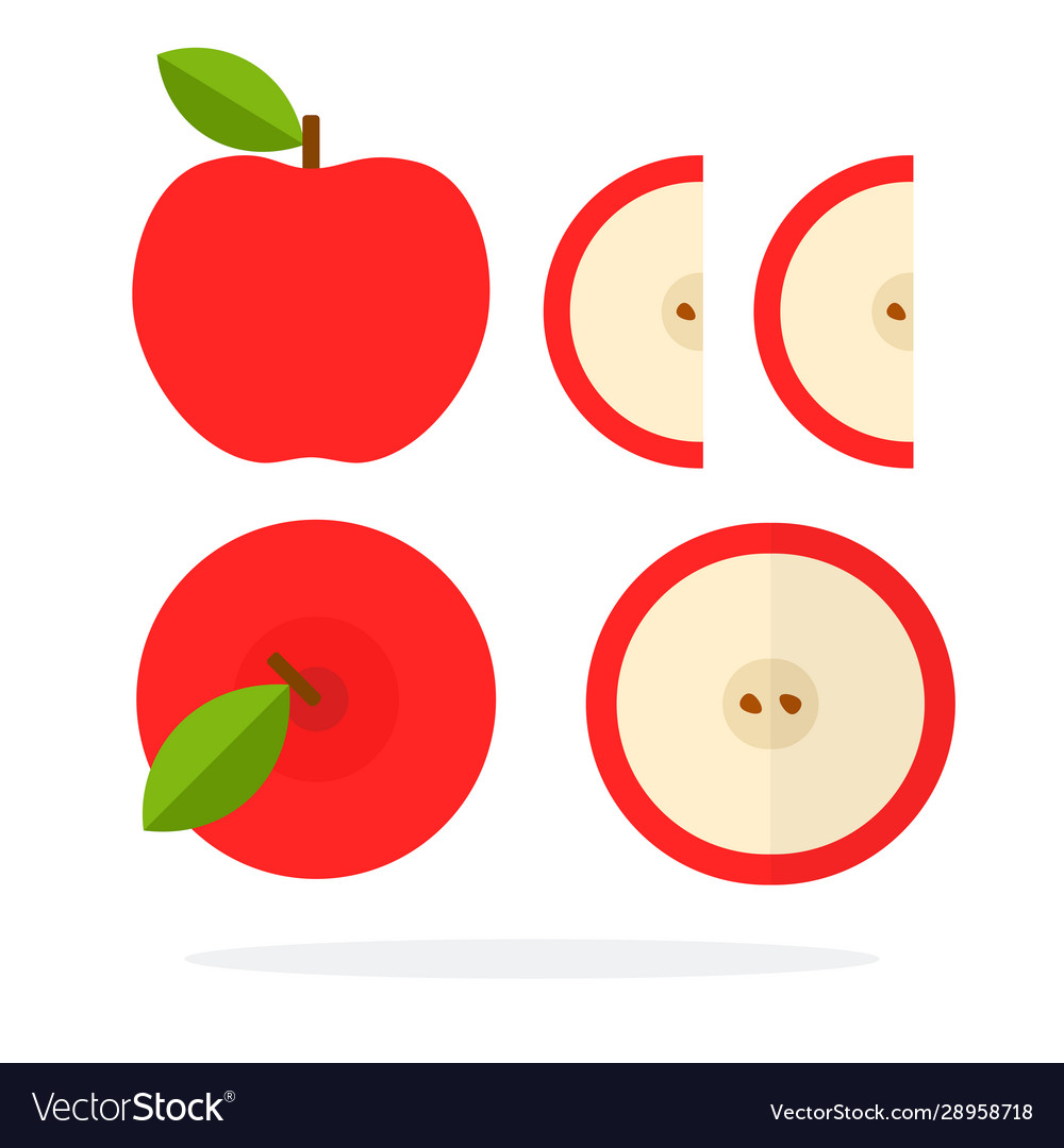 Red apples with a leaf round apple slice two