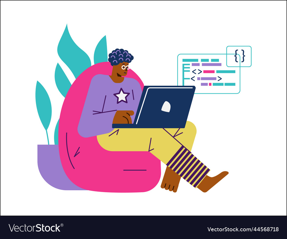 Relaxed man sitting in chair and programming vector image Relaxed man sitting in chair and programming
