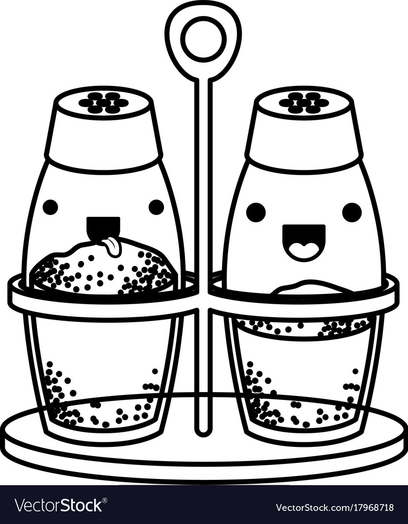 Salt and pepper containers monochrome kawaii