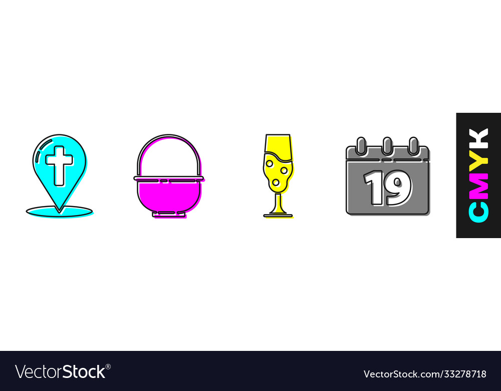 Set map pointer with christian cross basket wine vector image Set map pointer with christian cross basket wine