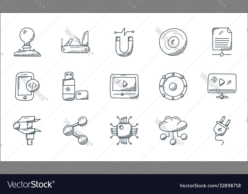 Technology line icons linear set quality