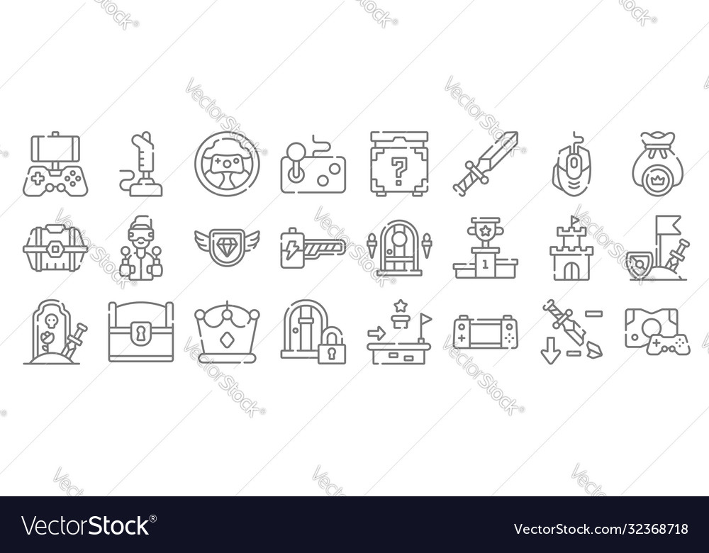 Videogame line icons linear set quality vector image Videogame line icons linear set quality