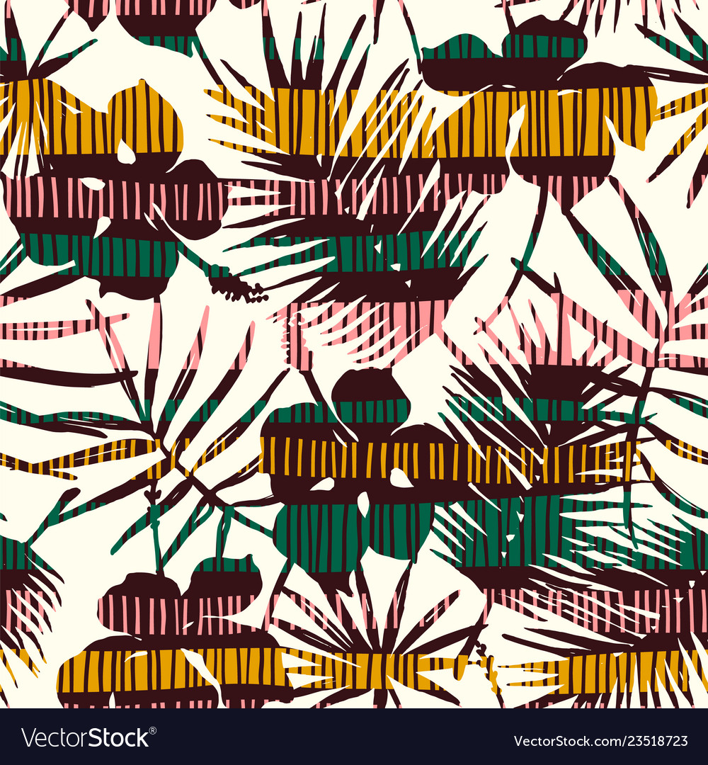 Abstract seamless pattern with tropical leaves