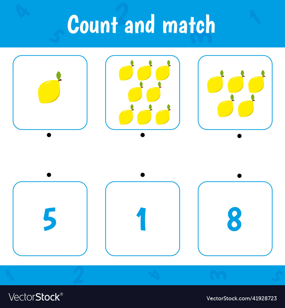 Count and match math activity game for kids Vector Image Count and match math activity game for kids