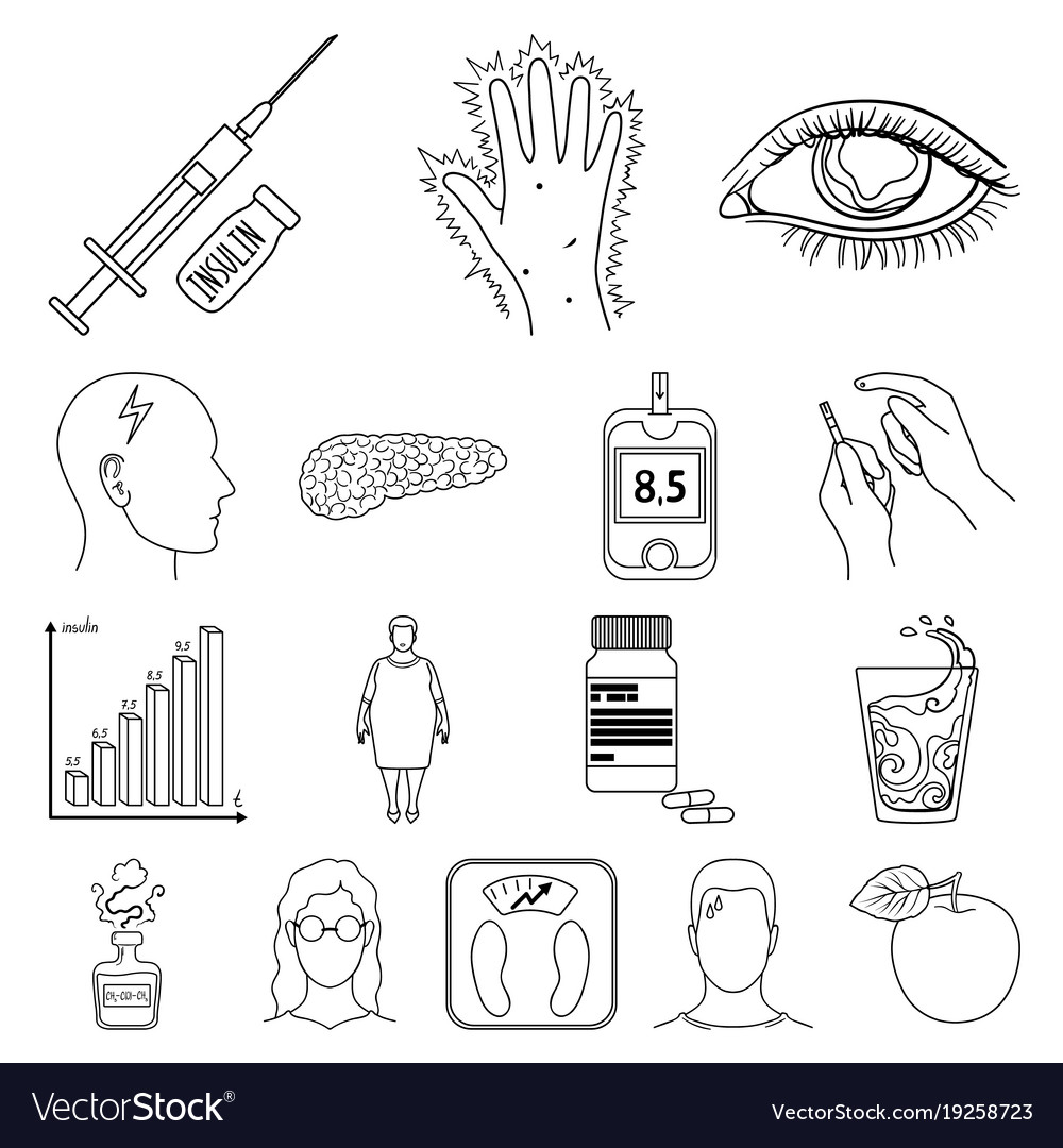 Diabetes outline icons in set collection