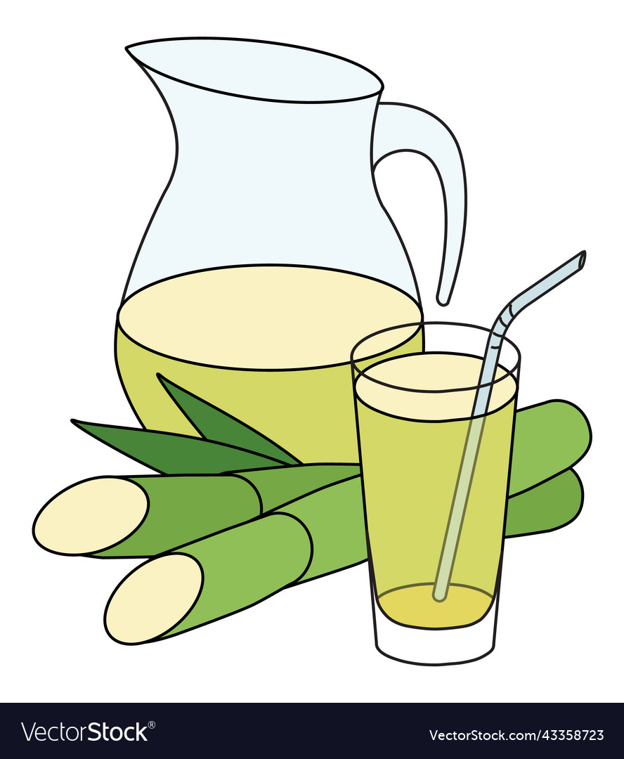 Doodle cartoon style green yellow sugarcane juice