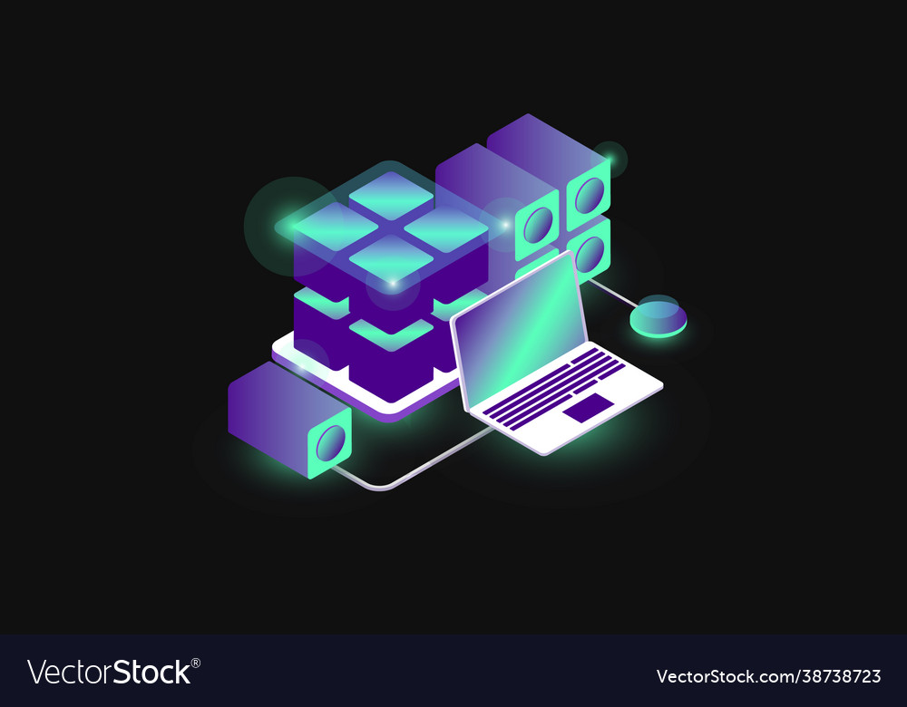 Isometric blockchain composition colorful vector image Isometric blockchain composition colorful