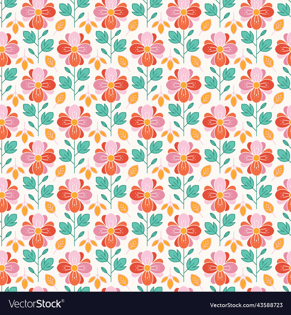 Retro floral pattern in pink and turquoise